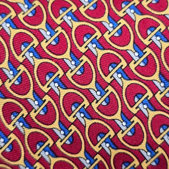 Brooks Brothers Mens Silk Bit Print Tie Red Yellow Preppy Classic Equestrian - Picture 3 of 8